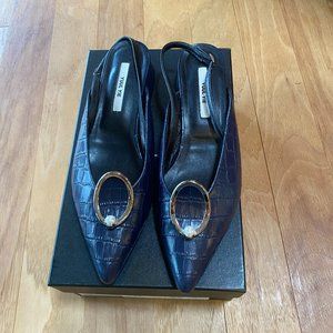 YUUL YIE NAVY CROC COW SKIN SLING BACKS